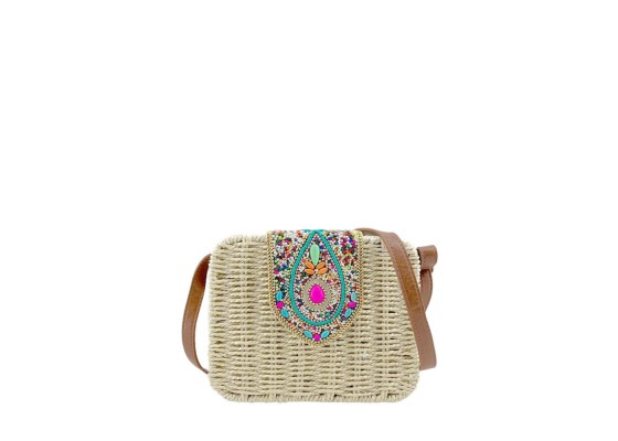 Bolso Bandolera Cuadrado Rafia Abalorios